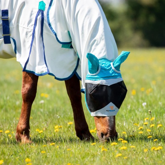 Shires Flyguard Pro Fine Mesh Vliegenmasker met oren Teal