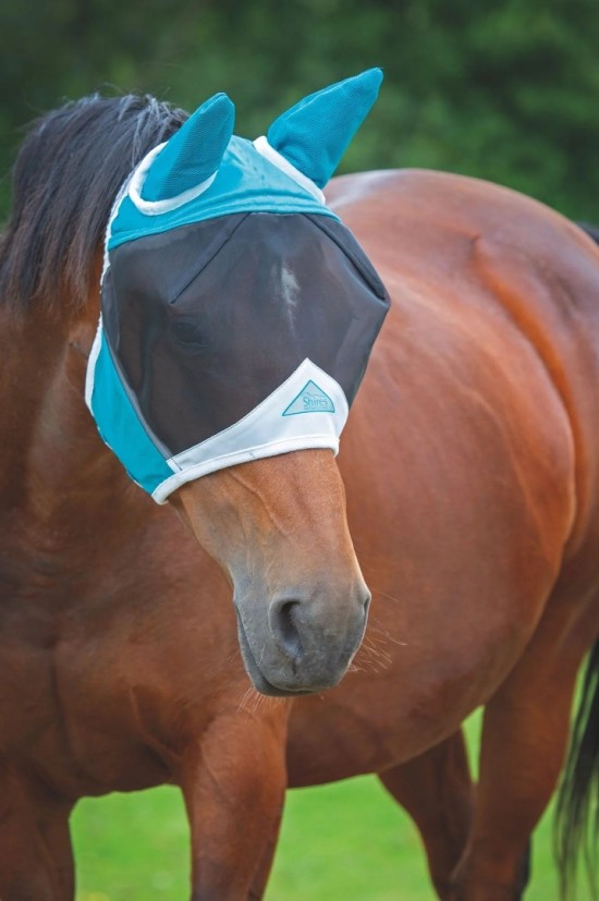 Shires Flyguard Pro Fine Mesh Vliegenmasker met oren Teal