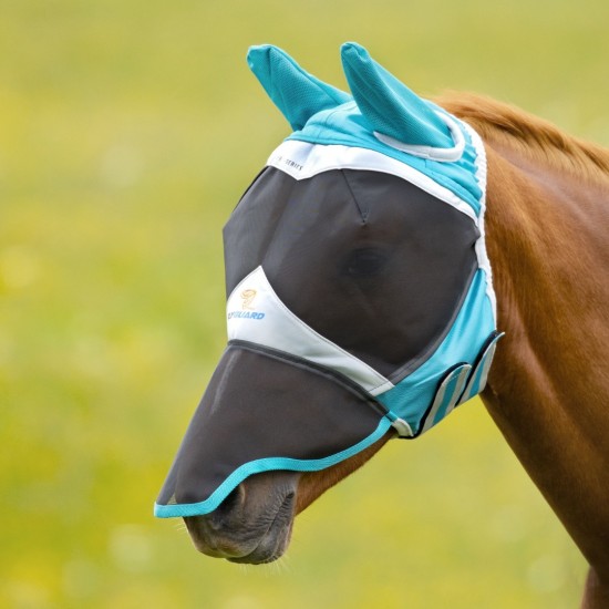 Shires Flyguard Pro Fine Mesh Vliegenmasker met oren en neusflap Teal