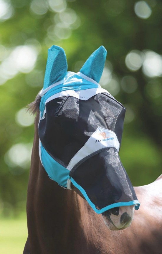Shires Flyguard Pro Fine Mesh Vliegenmasker met oren en neusflap Teal